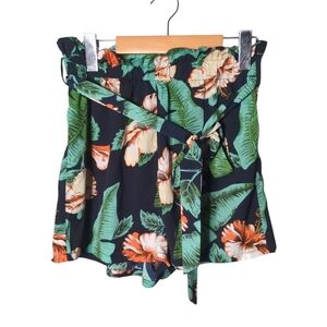 Shein Tropical Print Wide Leg High Waist Belted Shorts Size Medium